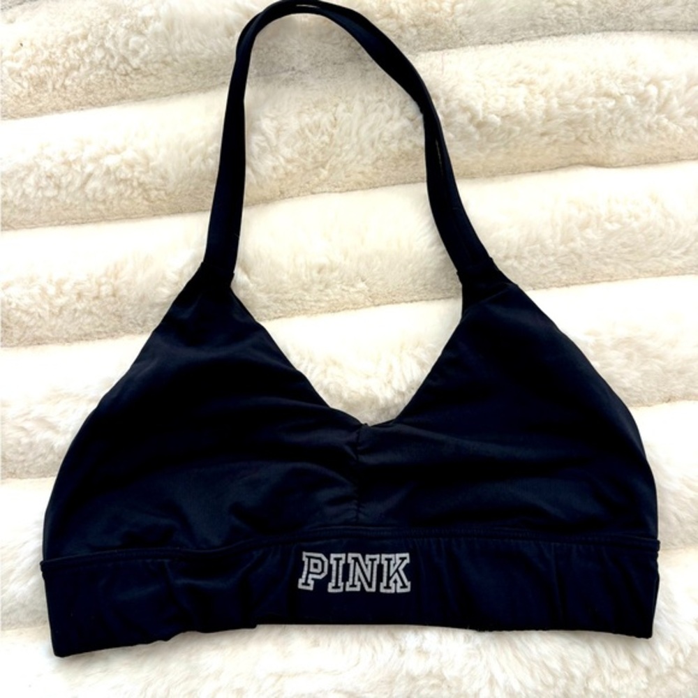 PINK Victoria's Secret Black Halter Bralette Sports Bra Small S